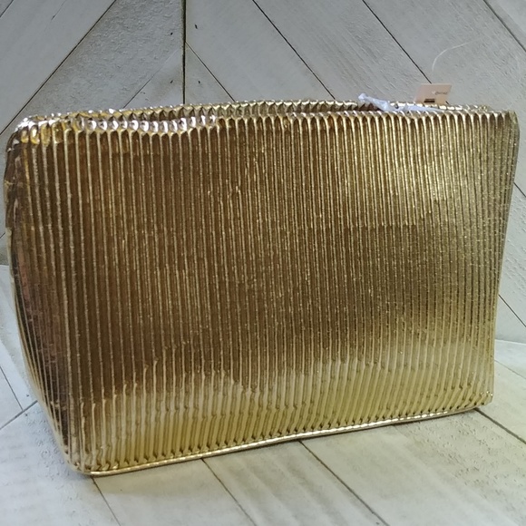 NWT Victoria's Secret Gold Pleated Makeup Bag - Picture 5 of 9